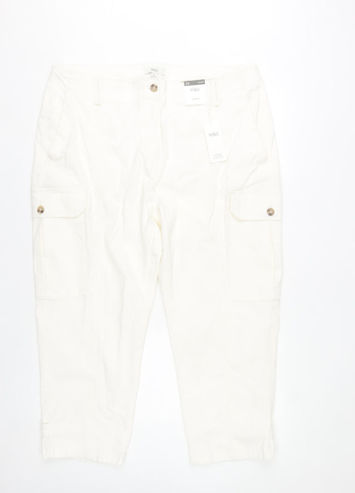 Marks and Spencer Womens White Cotton Cargo Trousers Size 20