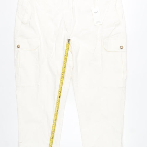 Marks and Spencer Womens White Cotton Cargo Trousers Size 20