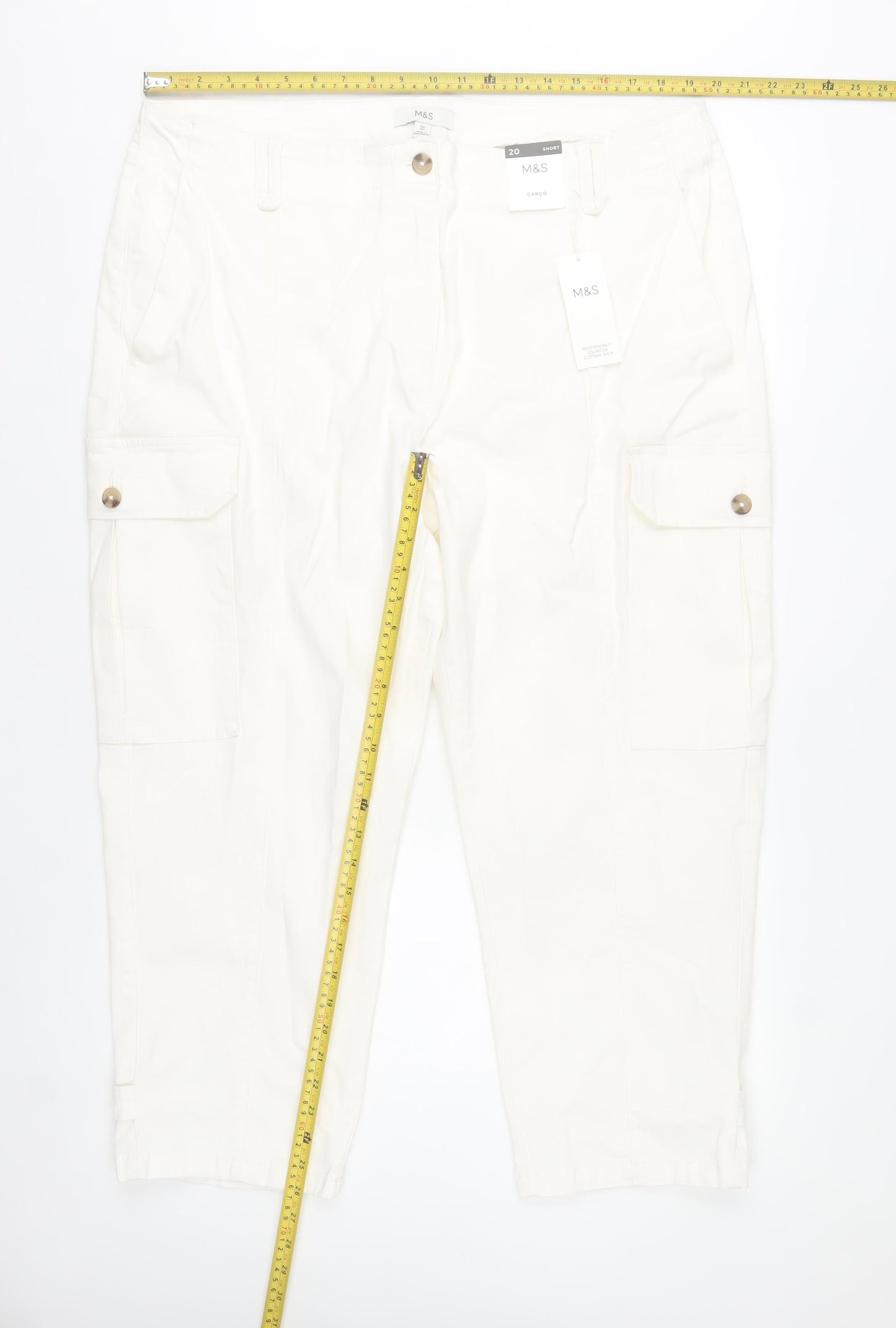 Marks and Spencer Womens White Cotton Cargo Trousers Size 20