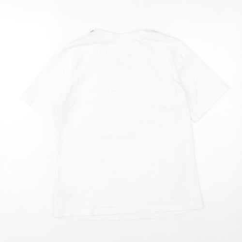 Savida Womens White Beaded Neck T-Shirt Size 12 Short Sleeve
