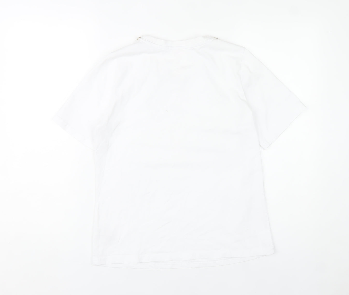Savida Womens White Beaded Neck T-Shirt Size 12 Short Sleeve