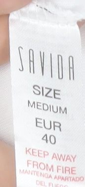 Savida Womens White Beaded Neck T-Shirt Size 12 Short Sleeve