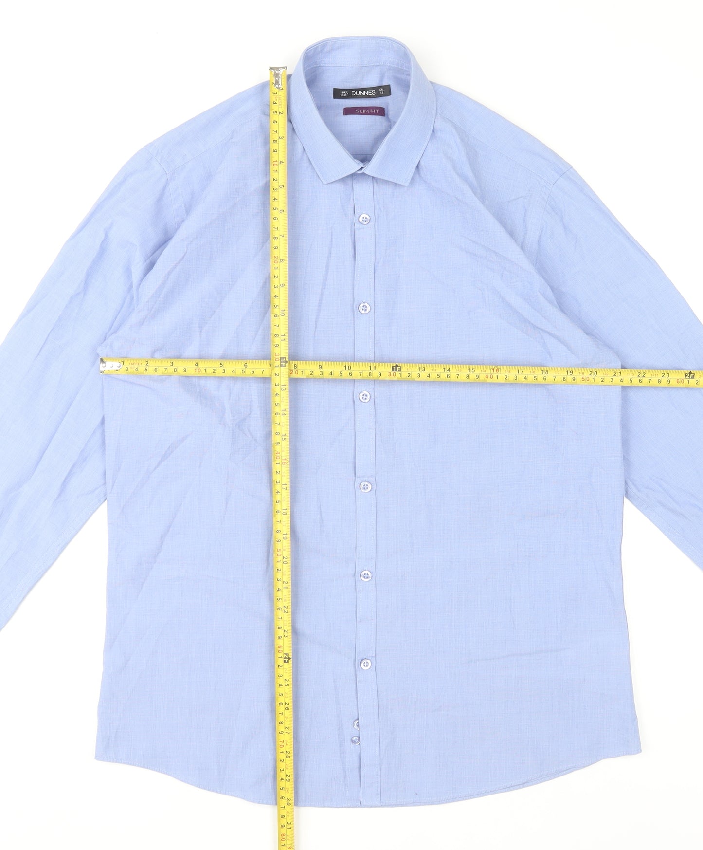 Dunnes Men Blue Slim Fit Long Sleeve Dress Shirt Size 16.5