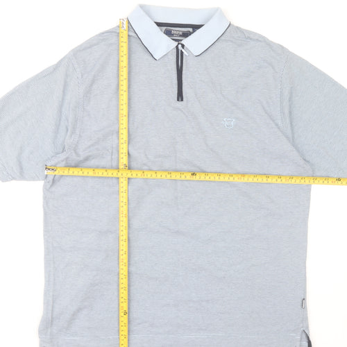 Maine New England Men's Blue Striped Cotton Polo Shirt L