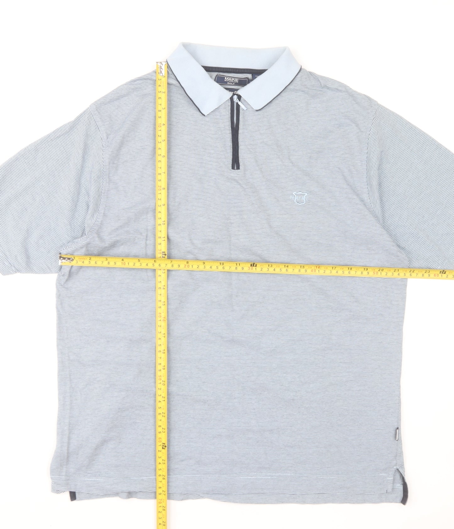 Maine New England Men's Blue Striped Cotton Polo Shirt L