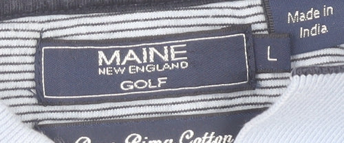 Maine New England Men's Blue Striped Cotton Polo Shirt L