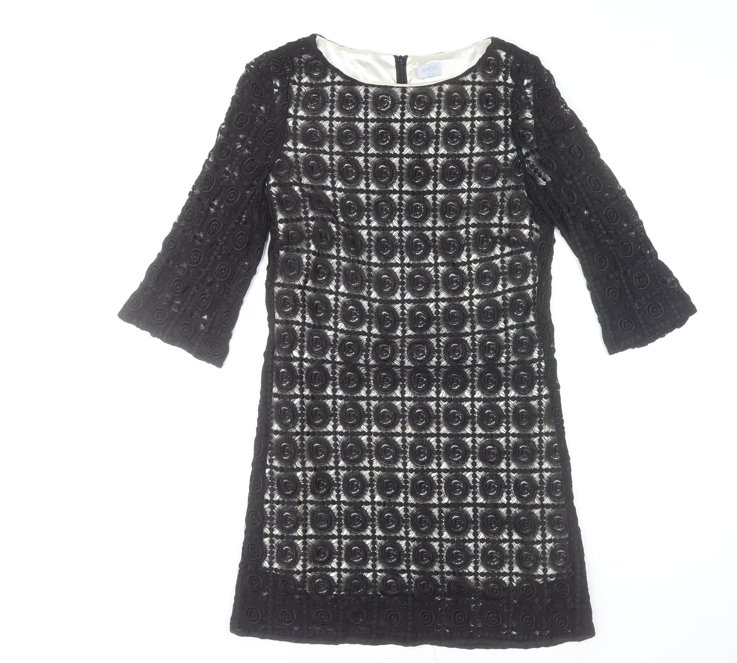 Oasis Women’s Black Lace Shift Dress Size 12 3/4 Sleeve Party