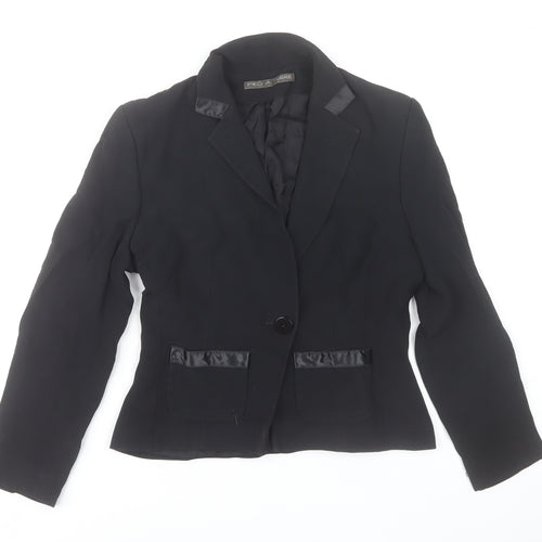 Pied A Terre Womens Black Blazer Jacket Size 12 Single Breasted Notch Lapel