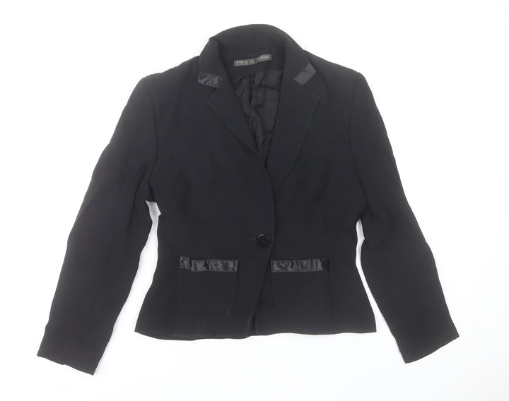 Pied A Terre Womens Black Blazer Jacket Size 12 Single Breasted Notch Lapel