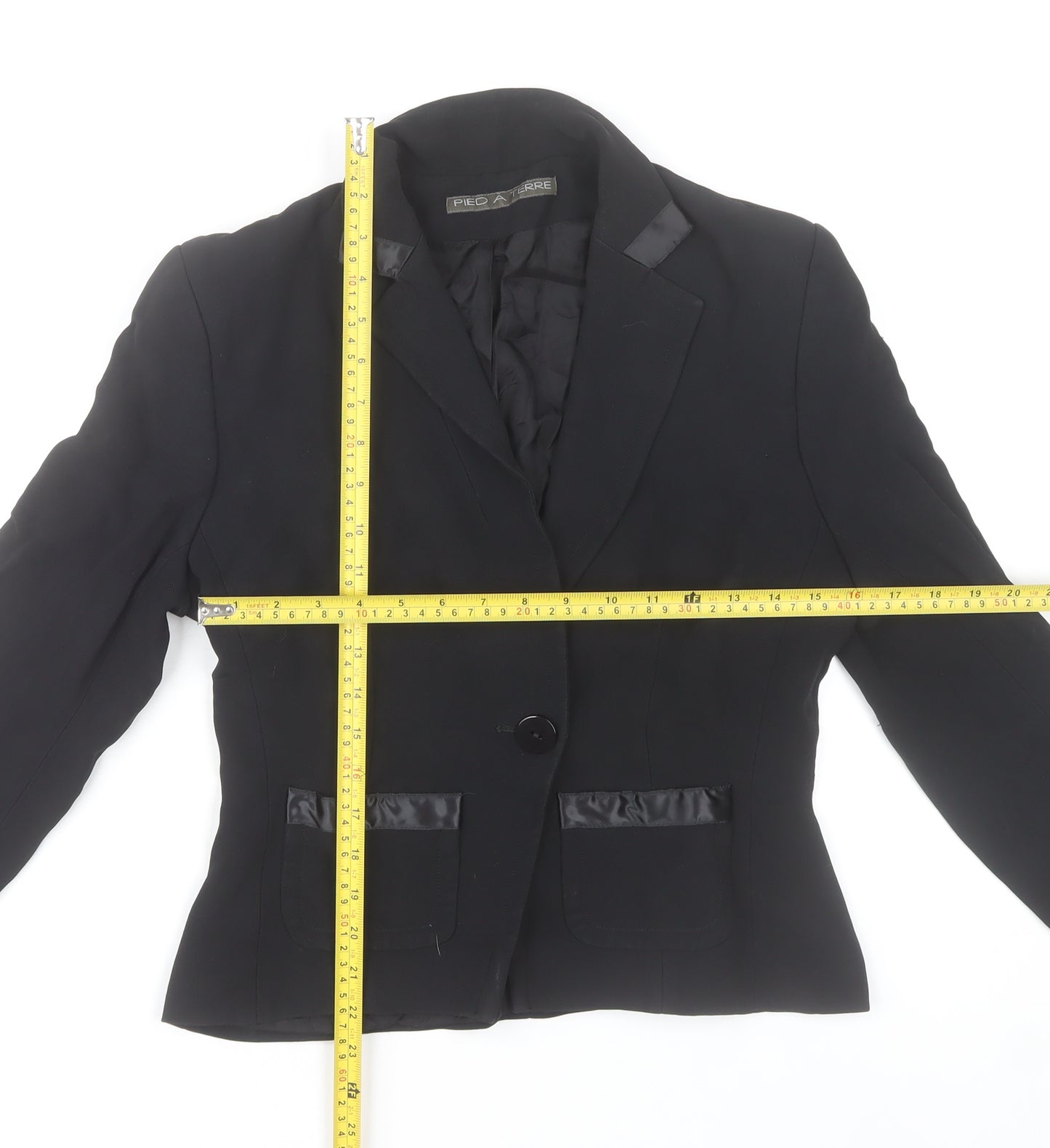 Pied A Terre Womens Black Blazer Jacket Size 12 Single Breasted Notch Lapel