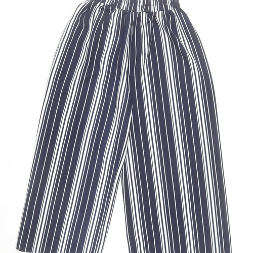 Stella Morgan Womens Blue Striped Wide Leg Cropped Trousers Size 8