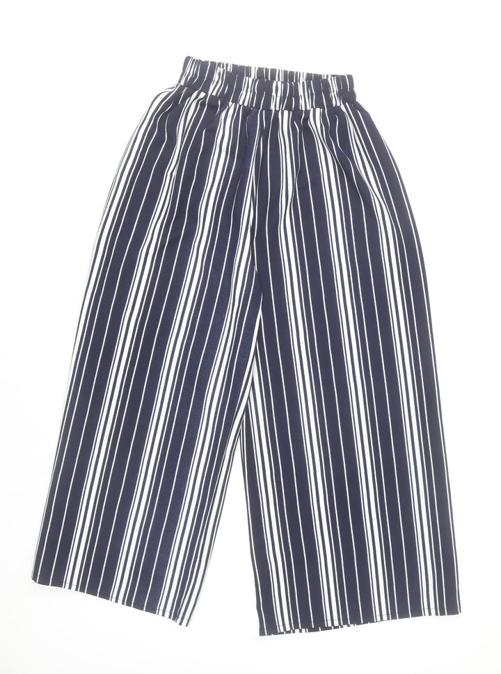 Stella Morgan Womens Blue Striped Wide Leg Cropped Trousers Size 8