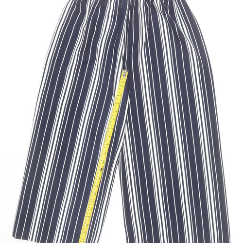 Stella Morgan Womens Blue Striped Wide Leg Cropped Trousers Size 8