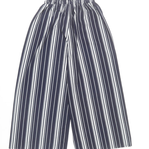Stella Morgan Womens Blue Striped Wide Leg Cropped Trousers Size 8