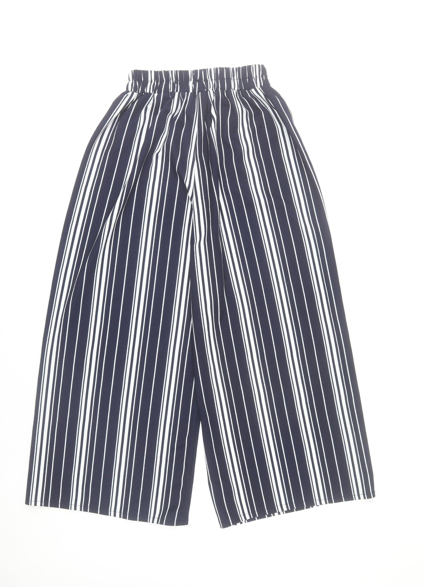 Stella Morgan Womens Blue Striped Wide Leg Cropped Trousers Size 8