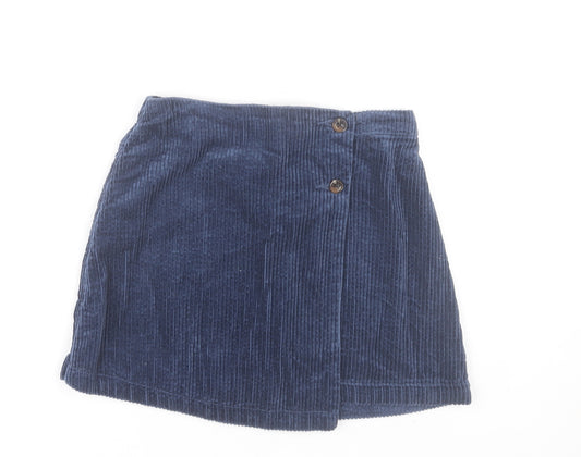 Dunnes Stores Girls Blue Corduroy A-Line Skirt 7-8 Years Button Detail