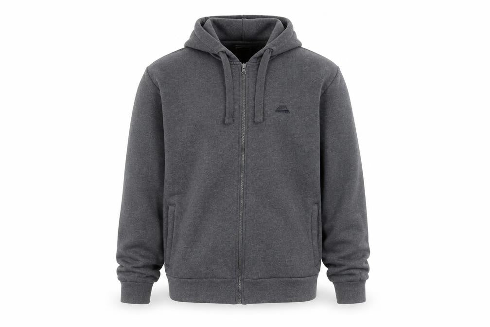 Front view of Iron Mountain Men’s Grey Full Zip Hoodie, size L, Cotton Blend