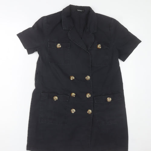 Boohoo Women’s Black Shirt Dress UK 8 Short Sleeve Cotton