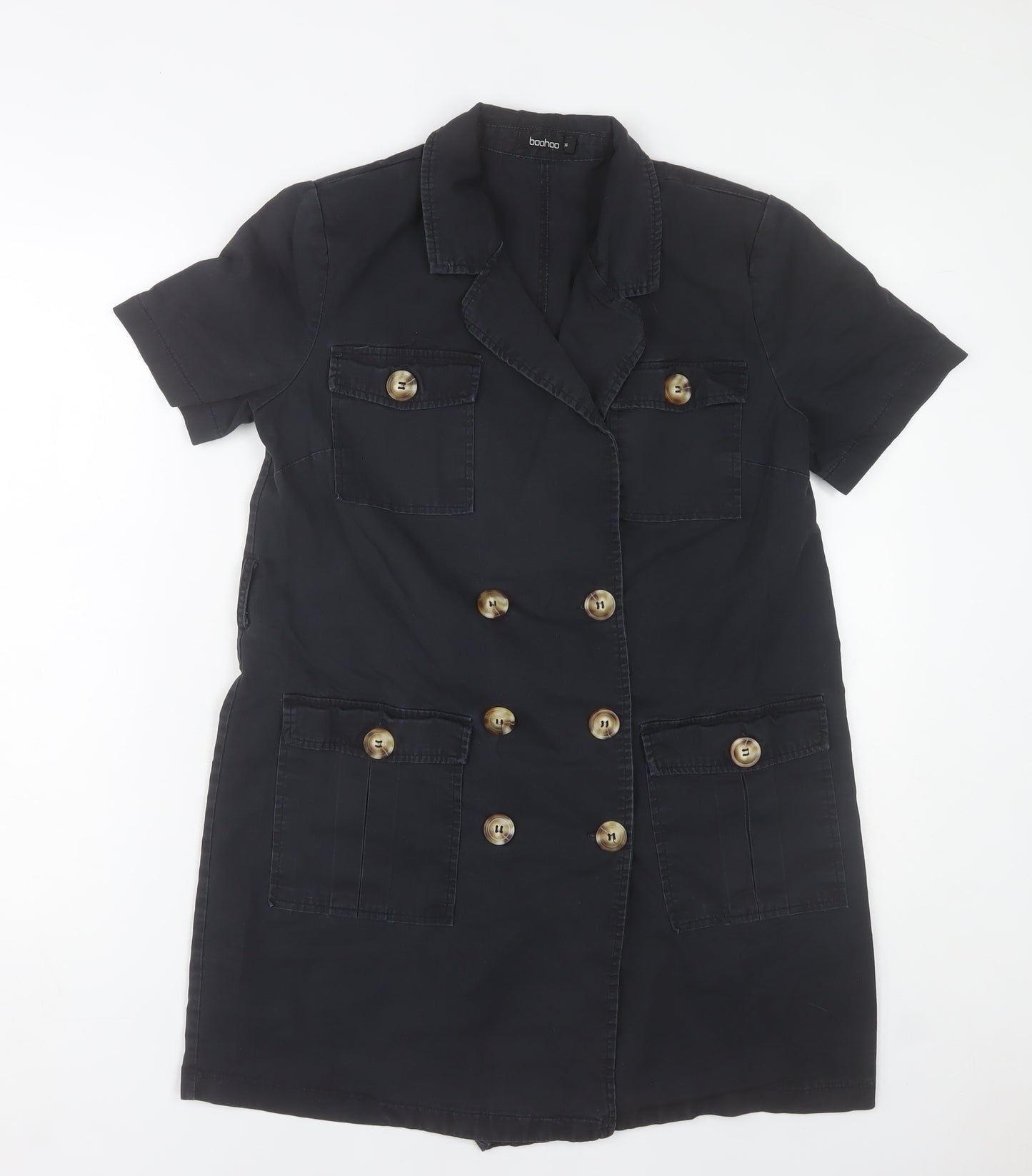Boohoo Women’s Black Shirt Dress UK 8 Short Sleeve Cotton