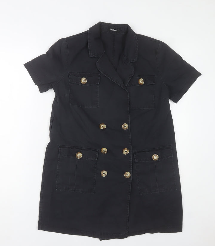 Boohoo Women’s Black Shirt Dress UK 8 Short Sleeve Cotton