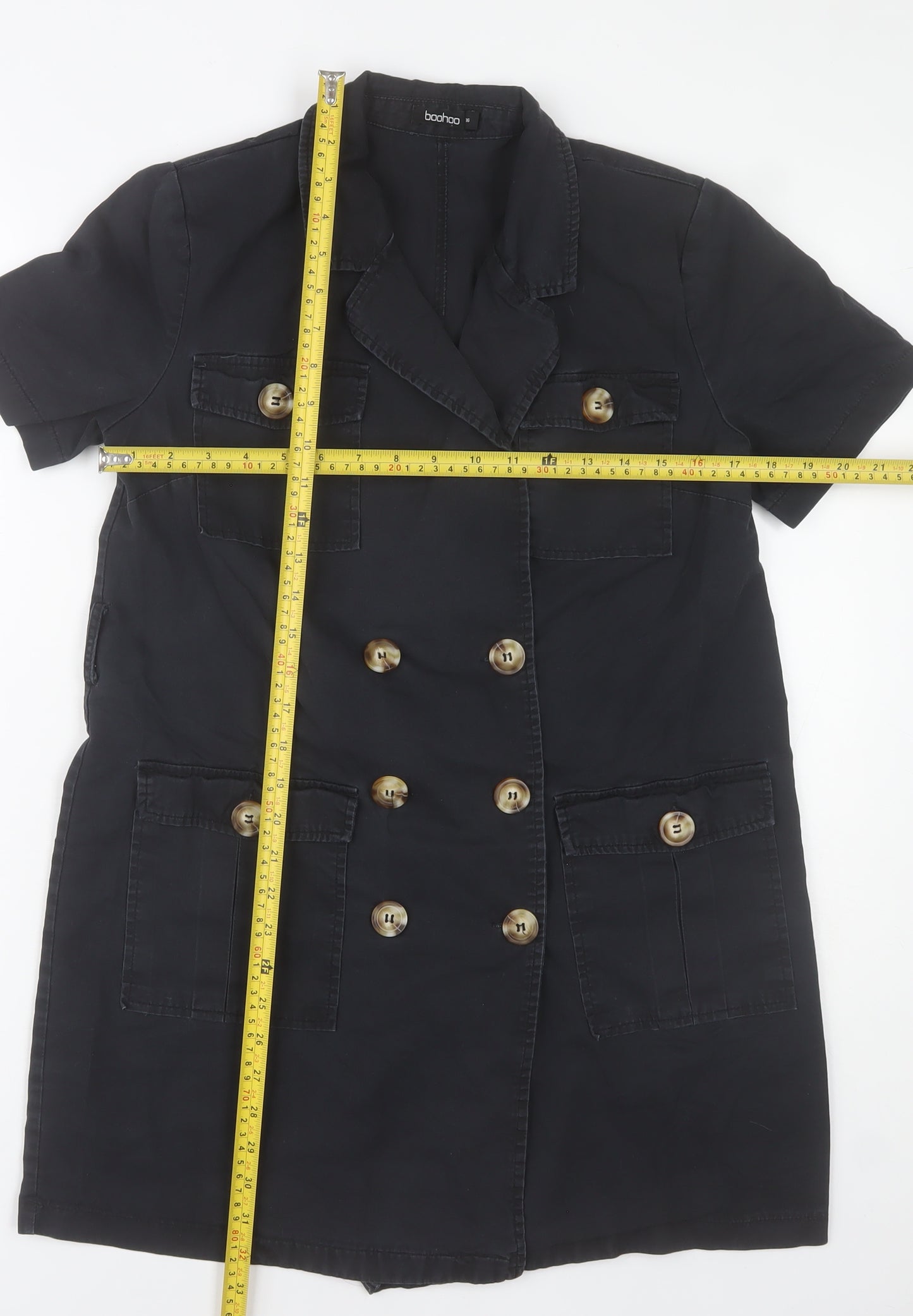 Boohoo Women’s Black Shirt Dress UK 8 Short Sleeve Cotton