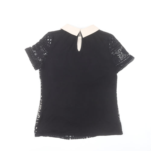Oasis Women’s Black Collared Lace Blouse Size 8 Short Sleeve