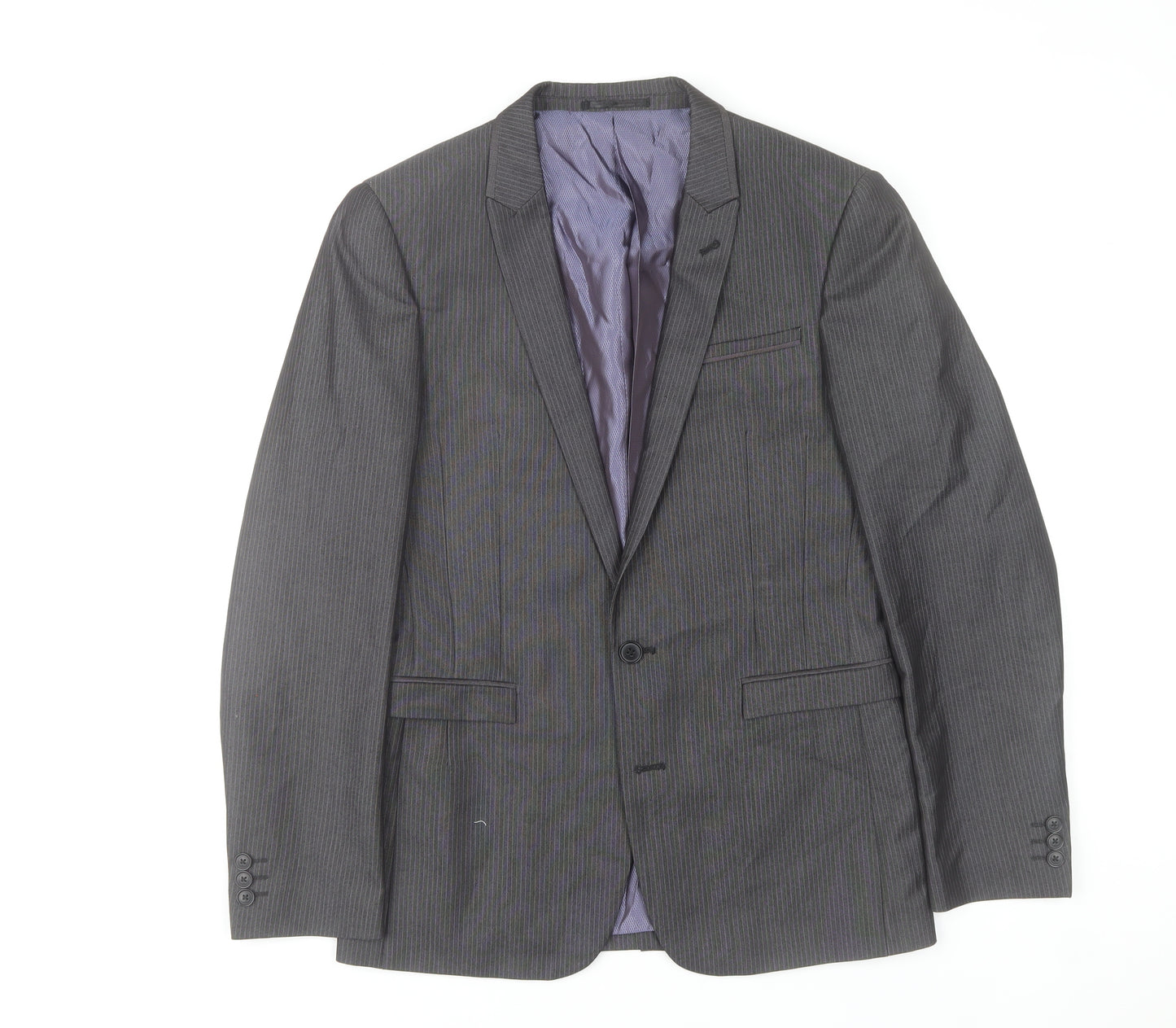 Next Men’s Grey Striped Suit Jacket 38R Regular Fit Business Blazer
