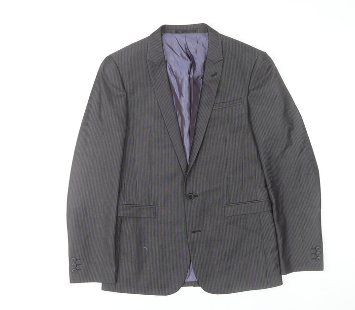Next Men’s Grey Striped Suit Jacket 38R Regular Fit Business Blazer