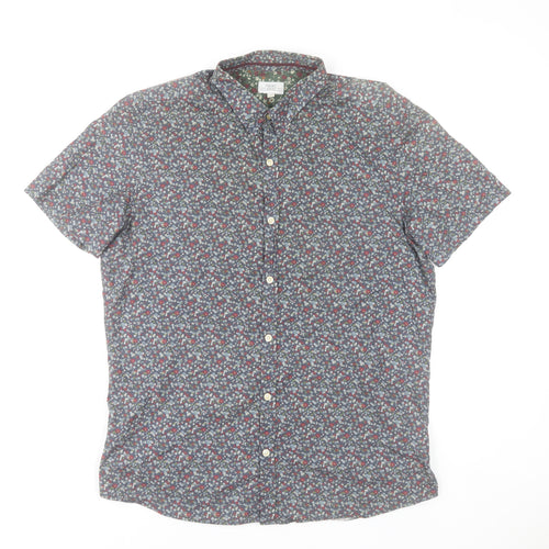 Next Mens Multicoloured Floral Button-Up Shirt L 42-44" Short Sleeve Cotton