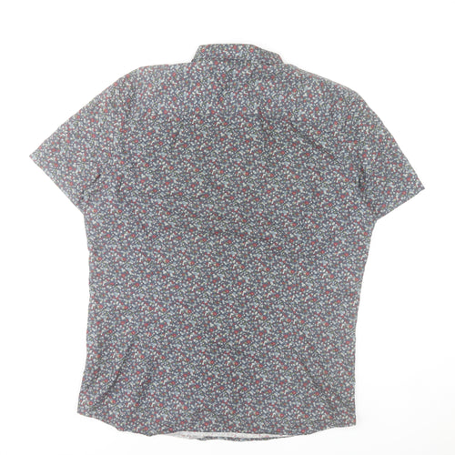 Next Mens Multicoloured Floral Button-Up Shirt L 42-44" Short Sleeve Cotton