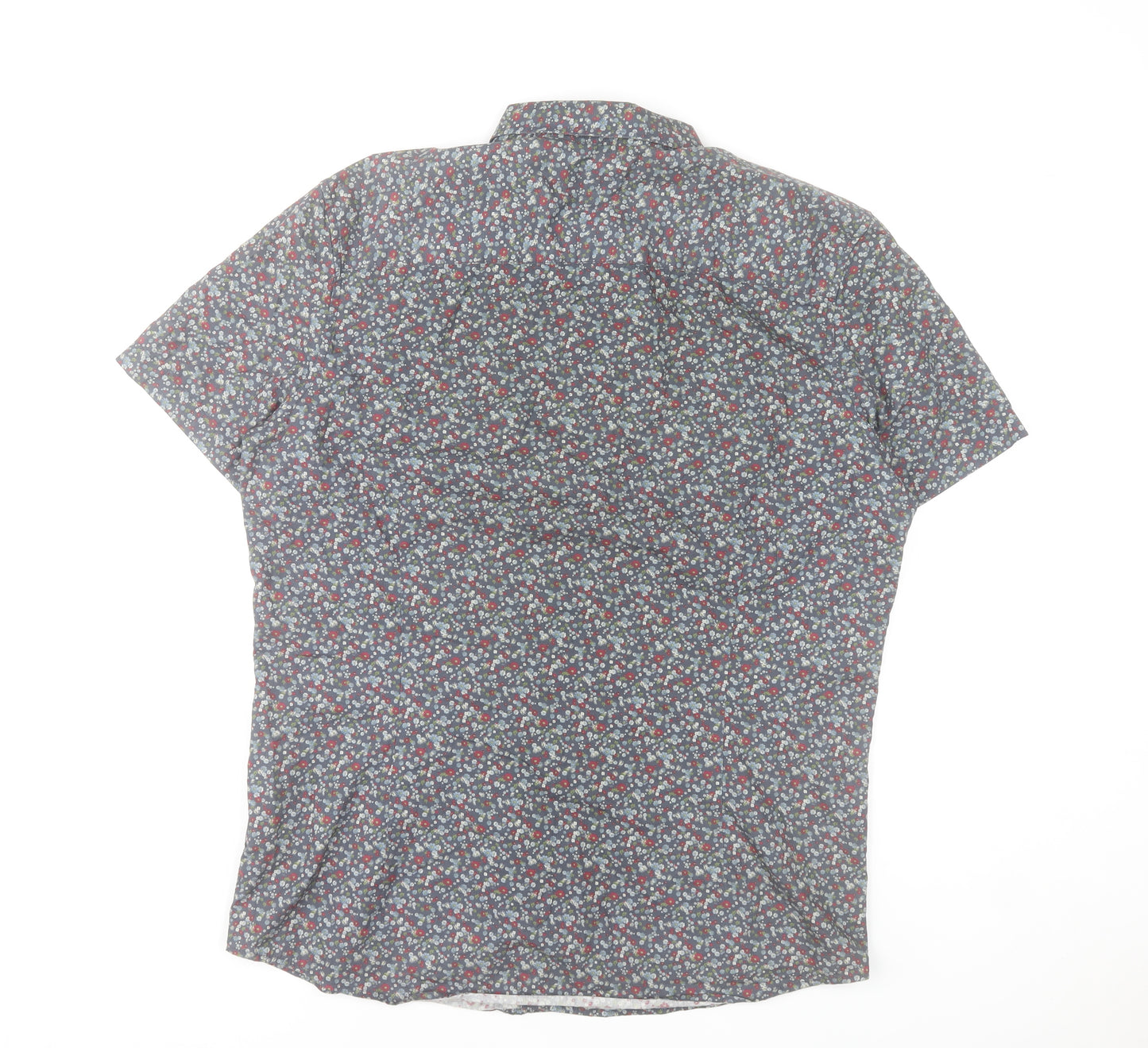 Next Mens Multicoloured Floral Button-Up Shirt L 42-44" Short Sleeve Cotton