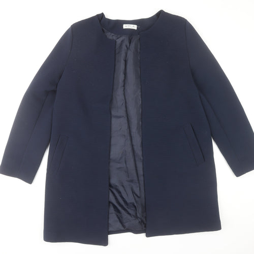 Kyla Womens Blue XL Mid Length Collarless Overcoat Jacket