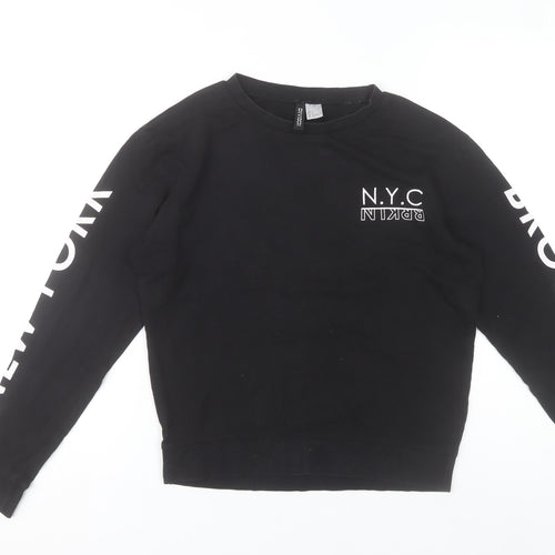H&M Divided Women Black NYC Brooklyn Long Sleeve Cotton T-Shirt S