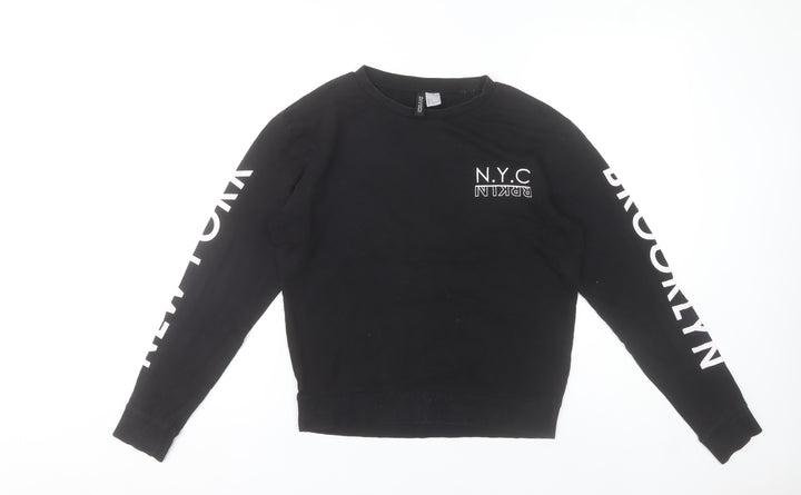 H&M Divided Women Black NYC Brooklyn Long Sleeve Cotton T-Shirt S