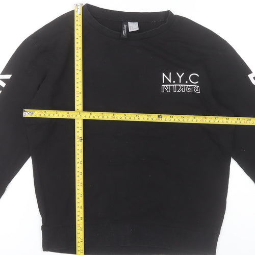 H&M Divided Women Black NYC Brooklyn Long Sleeve Cotton T-Shirt S