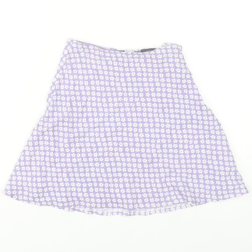 H&M Women Purple Floral A-Line Short Skirt Size 4 Cotton Blend