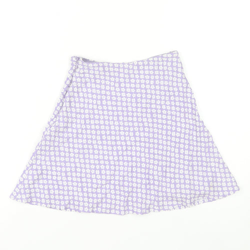 H&M Women Purple Floral A-Line Short Skirt Size 4 Cotton Blend