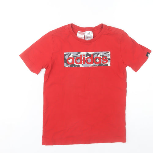 Adidas Boys Red Camouflage Logo T-Shirt 9-10 Years Cotton Short Sleeve