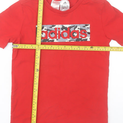 Adidas Boys Red Camouflage Logo T-Shirt 9-10 Years Cotton Short Sleeve