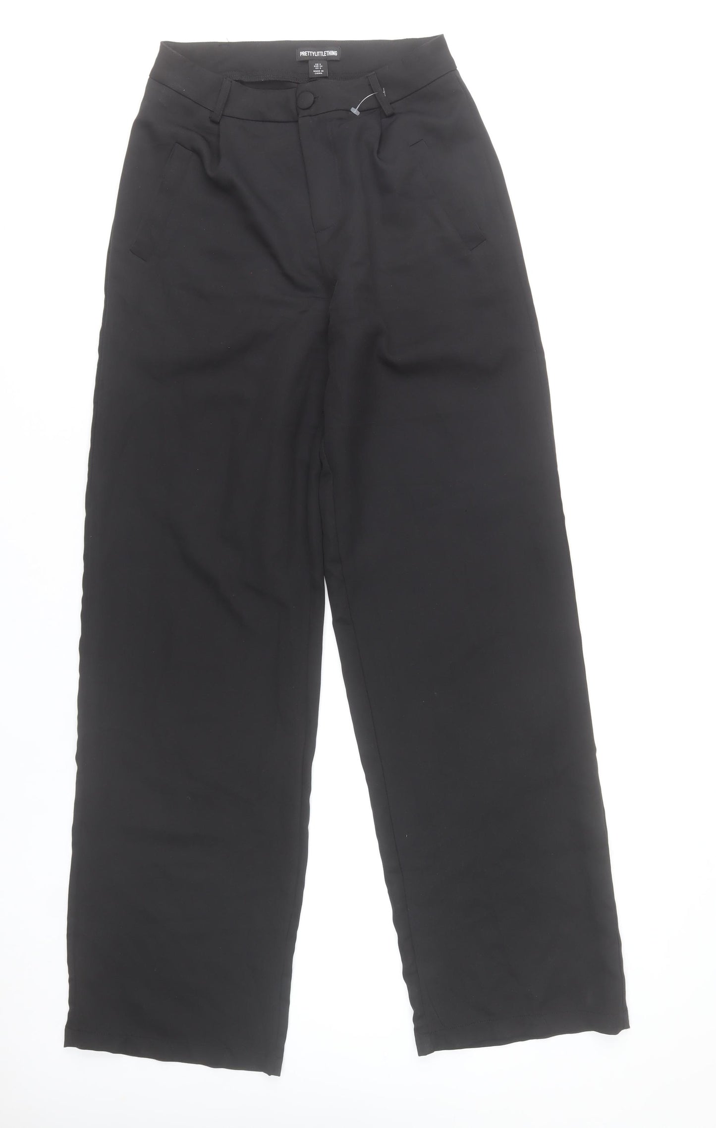 PrettyLittleThing Womens Black Wide-Leg High Rise Trousers Size 8
