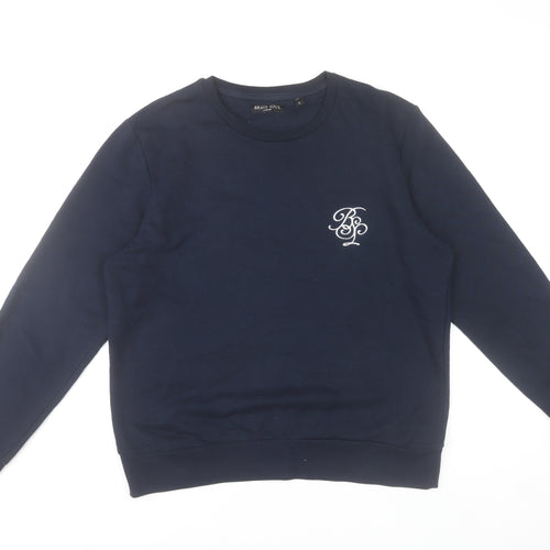 Brave Soul Mens Blue Sweatshirt L Pullover Crew Neck Logo Embroidered