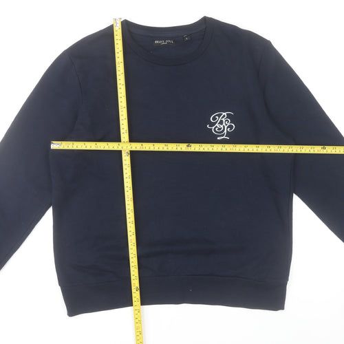 Brave Soul Mens Blue Sweatshirt L Pullover Crew Neck Logo Embroidered