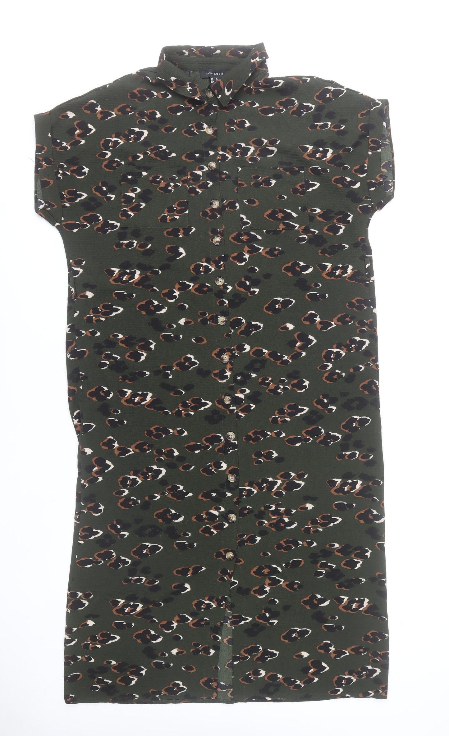 New Look Women’s Green Animal Print Shirt Dress Size 14