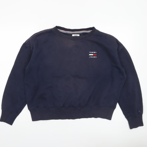 Tommy Jeans Womens Blue Pullover Sweatshirt M Logo Crew Neck