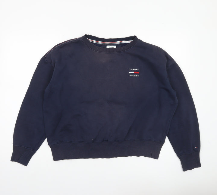 Tommy Jeans Womens Blue Pullover Sweatshirt M Logo Crew Neck