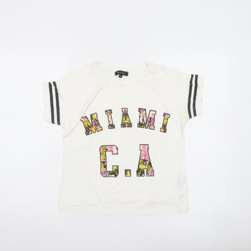 New Look Womens White Floral Print Miami CA T-Shirt Size 8