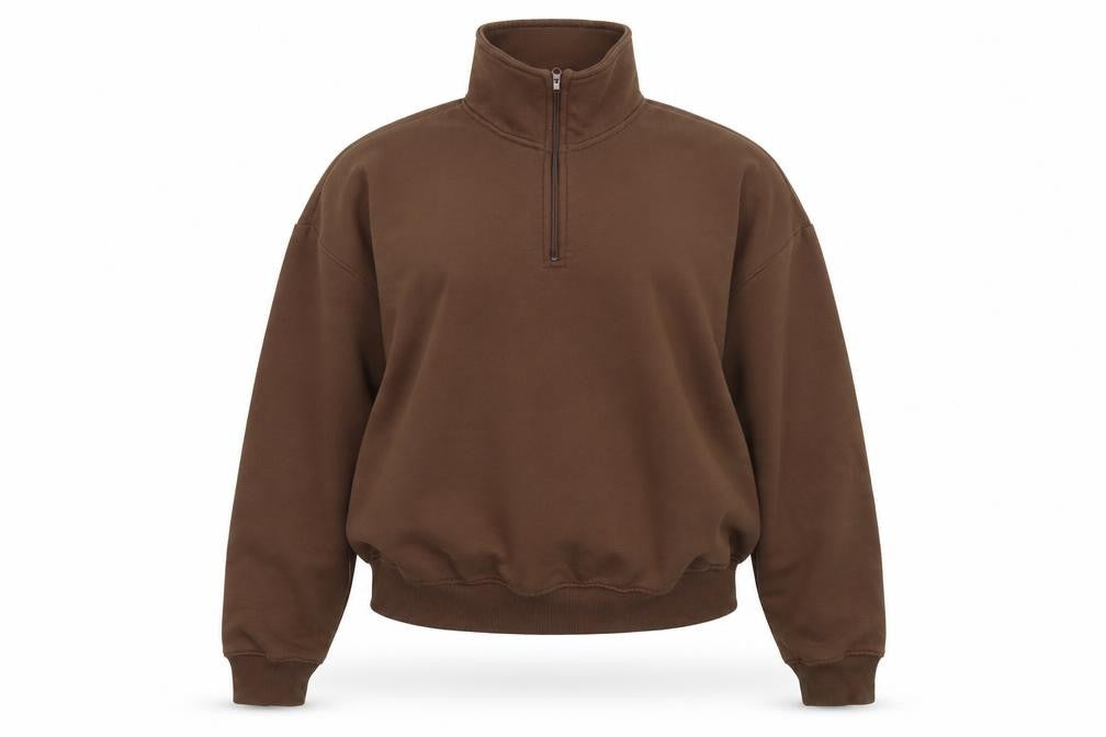 Front view of Boohoo Women’s Brown XS 1/2 Zip Sweatshirt Pullover Casual