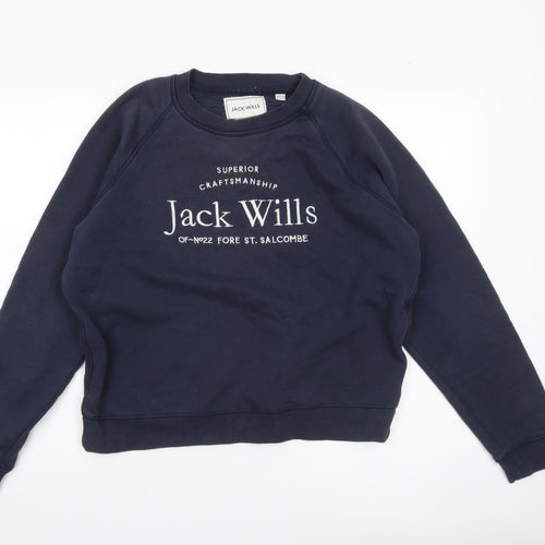 Jack Wills Women’s Navy Sweatshirt UK 10 Cotton Blend Logo