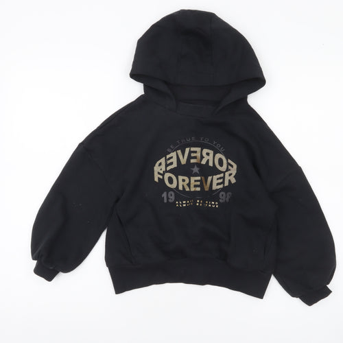 Next Girls Black Pullover Hoodie 7 Years Graphic Print Casual Sweatshirt