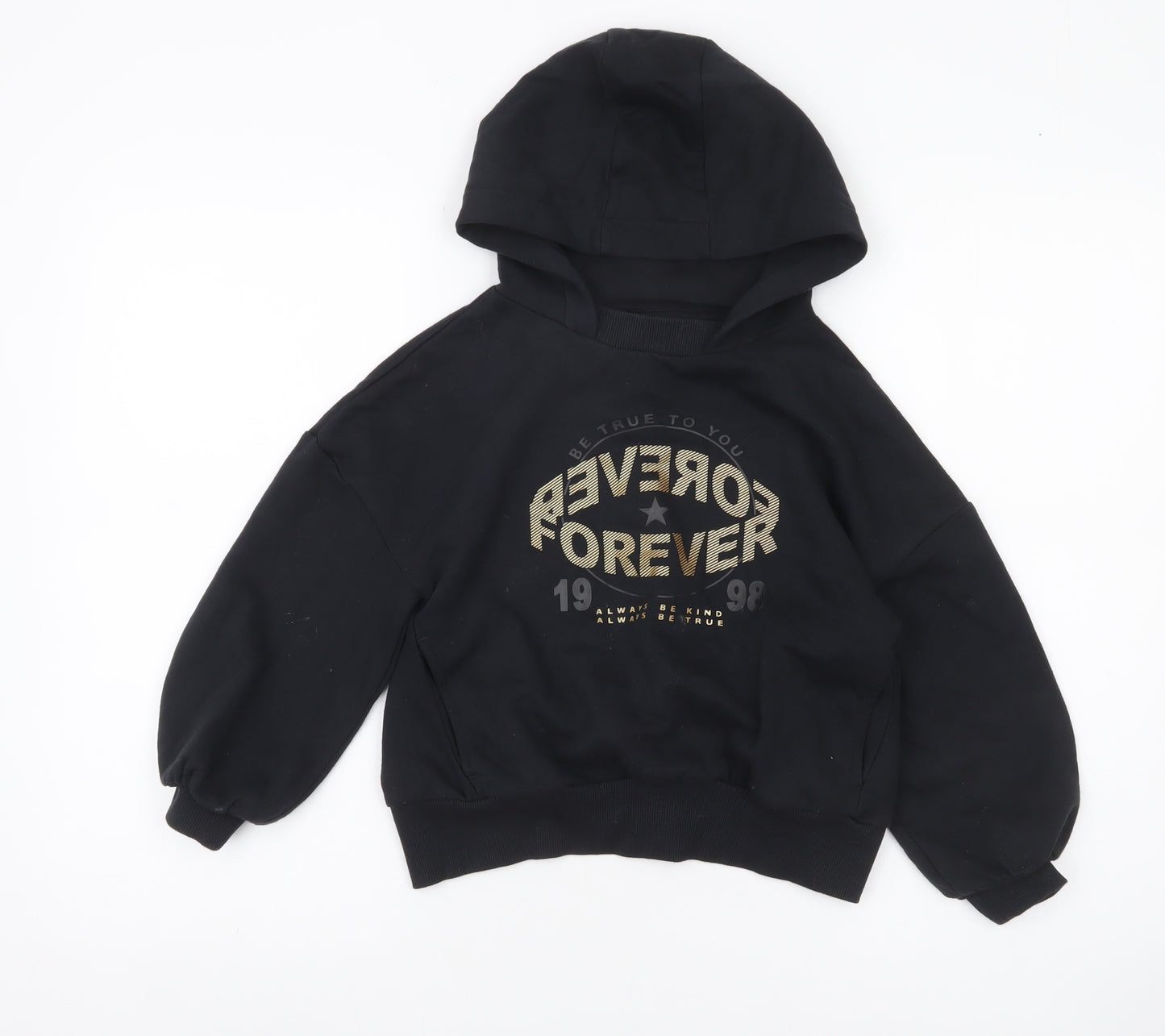 Next Girls Black Pullover Hoodie 7 Years Graphic Print Casual Sweatshirt